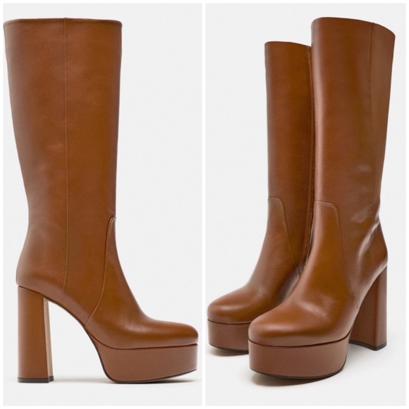 Zara platform leather Boots camel, - Picture 2 of 10
